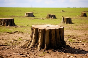 Image showing Tree stumps in green field