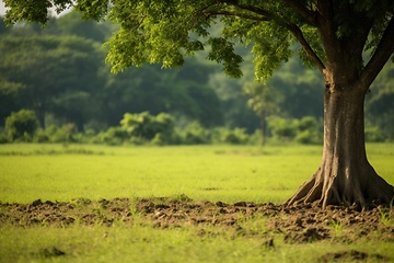 Image showing Sunny lawn and tree