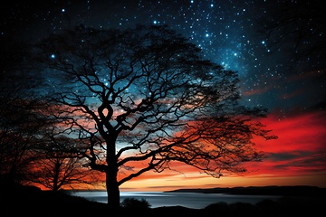 Image showing Lonely old tree against night sky