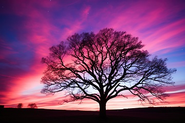 Image showing Lonely old tree against night sky