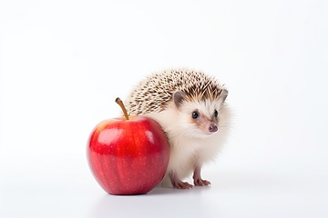 Image showing Cute hedgehog with apple on white