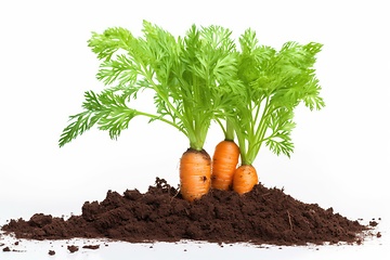 Image showing Carrots grow in soil on white