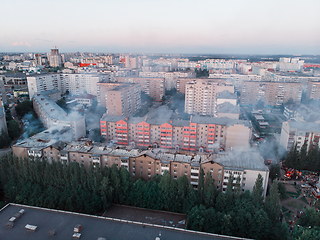 Image showing Aerial shots of house burning