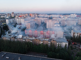 Image showing Aerial shots of house burning