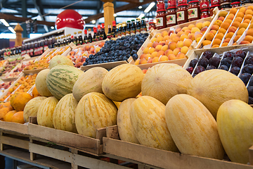 Image showing Ripe watermelons in farmer market