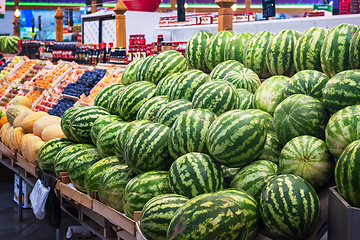 Image showing Ripe watermelons in farmer market