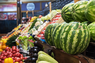 Image showing Ripe watermelons in farmer market