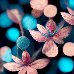 Image showing Blue and pink abstract flower Illustration for prints, wall art,