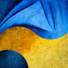 Image showing Abstract painting on blue and yellow watercolor painting backgro