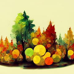 Image showing Autumn forest landscape. Colorful watercolor painting of fall se