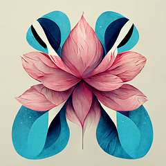 Image showing Blue and pink abstract flower Illustration for prints, wall art,