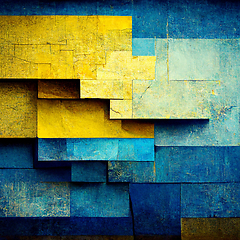 Image showing Abstract painting on blue and yellow watercolor painting backgro