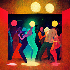 Image showing People enjoying great festival party. People dance in disco nigh