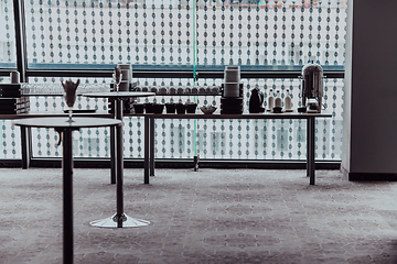 Image showing A table in a modern hotel with dishes ready to serve guests