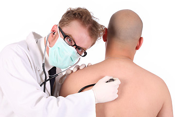 Image showing funny doctor checking a patient 