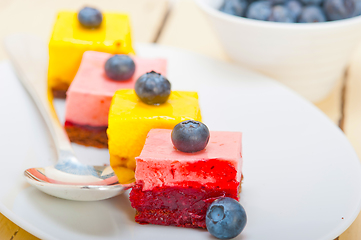 Image showing strawberry and mango mousse dessert cake