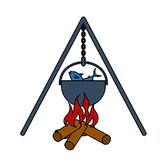 Image showing Icon Of Fire And Fishing Pot