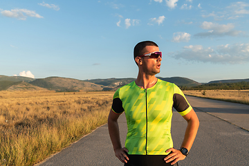 Image showing Triathlete resting after exhausting training for the upcoming marathon.