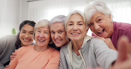 Image showing Fitness, selfie and senior women in gym for wellness, healthy body and workout for wellbeing. Sports club, friendship and happy female people with personal trainer for exercise, training and yoga