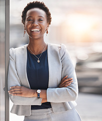 Image showing Smile, happy and portrait of black woman accountant confident and ready for finance company growth or development. African, corporate and young employee or entrepreneur in Nigeria startup business