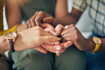Image showing Holding hands, circle and support, trust and prayer, solidarity and hope, empathy or care of community in religion. Comfort, worship and group of people in therapy, counselling and psychology meeting