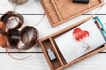 Image showing Wooden photo box with photo for Wedding Day.