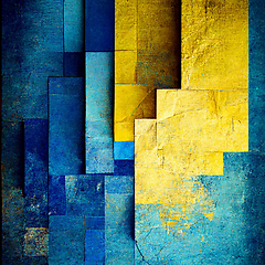 Image showing Abstract painting on blue and yellow watercolor painting backgro