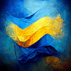 Image showing Abstract painting on blue and yellow watercolor painting backgro