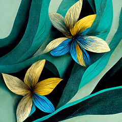 Image showing Teal and yellow abstract flower Illustration.