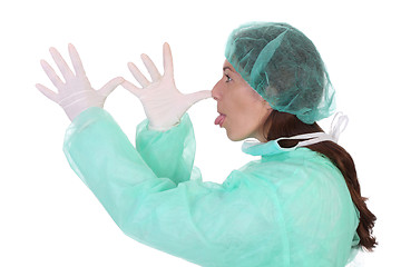 Image showing funny healthcare worker gesture effrontery