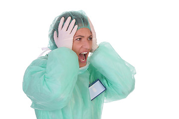 Image showing shouting shocked healthcare worker