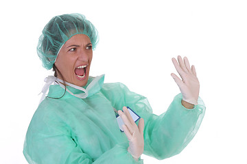 Image showing shouting shocked healthcare worker