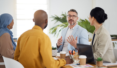 Image showing Mentor, planning and teamwork with business people in meeting for brainstorming, project management and partnership. Teamwork, collaboration and solution with employees in office for client proposal