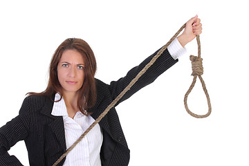 Image showing young businesswoman with gallows