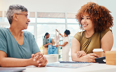 Image showing Brainstorming, women and business people with conversation, partnership and collaboration in a workplace. People, teamwork or staff with ideas, cooperation and communication with project and support