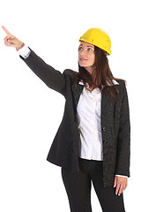 Image showing businesswoman pointing up