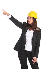 Image showing businesswoman pointing up