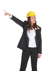 Image showing businesswoman pointing up