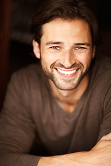 Image showing Hansome and happy with life. Portrait of a handsome young man smiling.