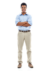 Image showing Hes got that great smile. Studio portrait of a handsome young man isolated on white.