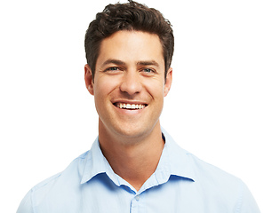 Image showing Hes got an expression for every occassion. Studio shot of handsome, expressive young man isolated on white.