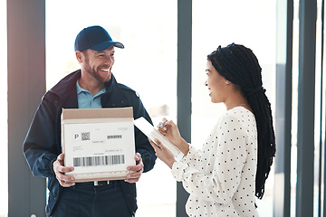 Image showing He has great customer service skills. Shot of a male courier making door to door deliveries.