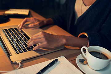 Image showing Work for it. Closeup shot of a businesswoman working late on a laptop in an office.