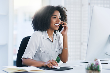 Image showing I will email you a copy of the document for your records. Shot of a young businesswoman talking on a cellphone in an office.