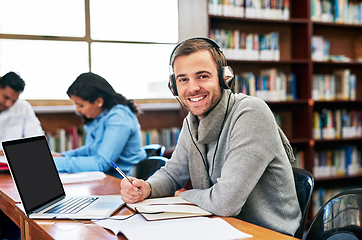 Image showing Its my final year and Im gonna ace it well. Portrait of a university student working in the library at campus.