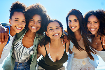 Image showing Weve always been best friends. Shot of a group of girlfriends spending the day at the beach.