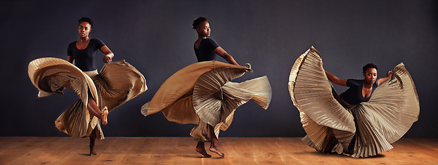 Image showing Freedom in motion. Montage of a dancer with flowing performing dramatic poses.