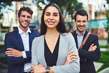 Image showing They are a confident business team. Portrait of a businesspeople outside.