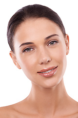 Image showing Happy and it shows Shes radiantly beautiful. Cropped studio portrait of an attractive young brunette isolated on white.