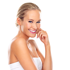 Image showing Radiant beauty and a smile to match. Studio shot of a beautiful young woman with perfect skin isolated on white - This is an alternative version of iStock file 47623848.